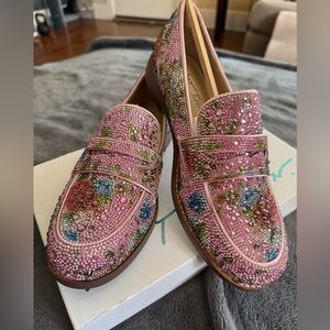 Aron Floral Multi Pink Crystal Floral Embellished Loafers